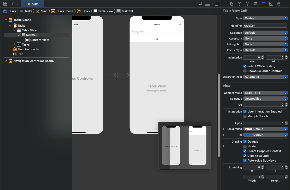 Table view cell in the storyboard editor